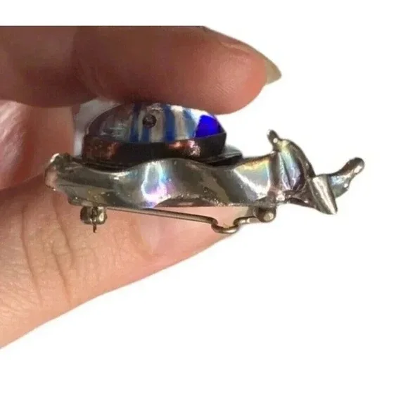 Vintage Handmade Brooch Pin Blue Glass Silver Signed Statement Chunky Unique - Picture 4 of 5